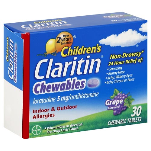 Image for Claritin Indoor & Outdoor Allergies, 5 mg, Chewable Tablets, Grape Flavored,30ea from BEN'S FAMILY PHARMACY