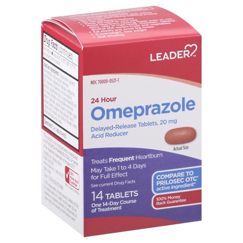 Image for Leader Omeprazole, 24 Hour, 20 mg, Delayed-Release Tablets,14ea from BEN'S FAMILY PHARMACY