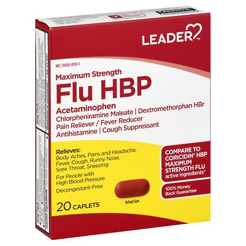 Image for Leader Flu HBP, Maximum Strength, Caplets,20ea from BEN'S FAMILY PHARMACY