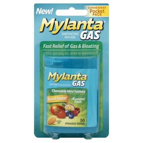 Image for Mylanta Anti-Gas, Chewable Mini-Tablets, Assorted Fruit, Convenient Pocket Pack,50ea from BEN'S FAMILY PHARMACY